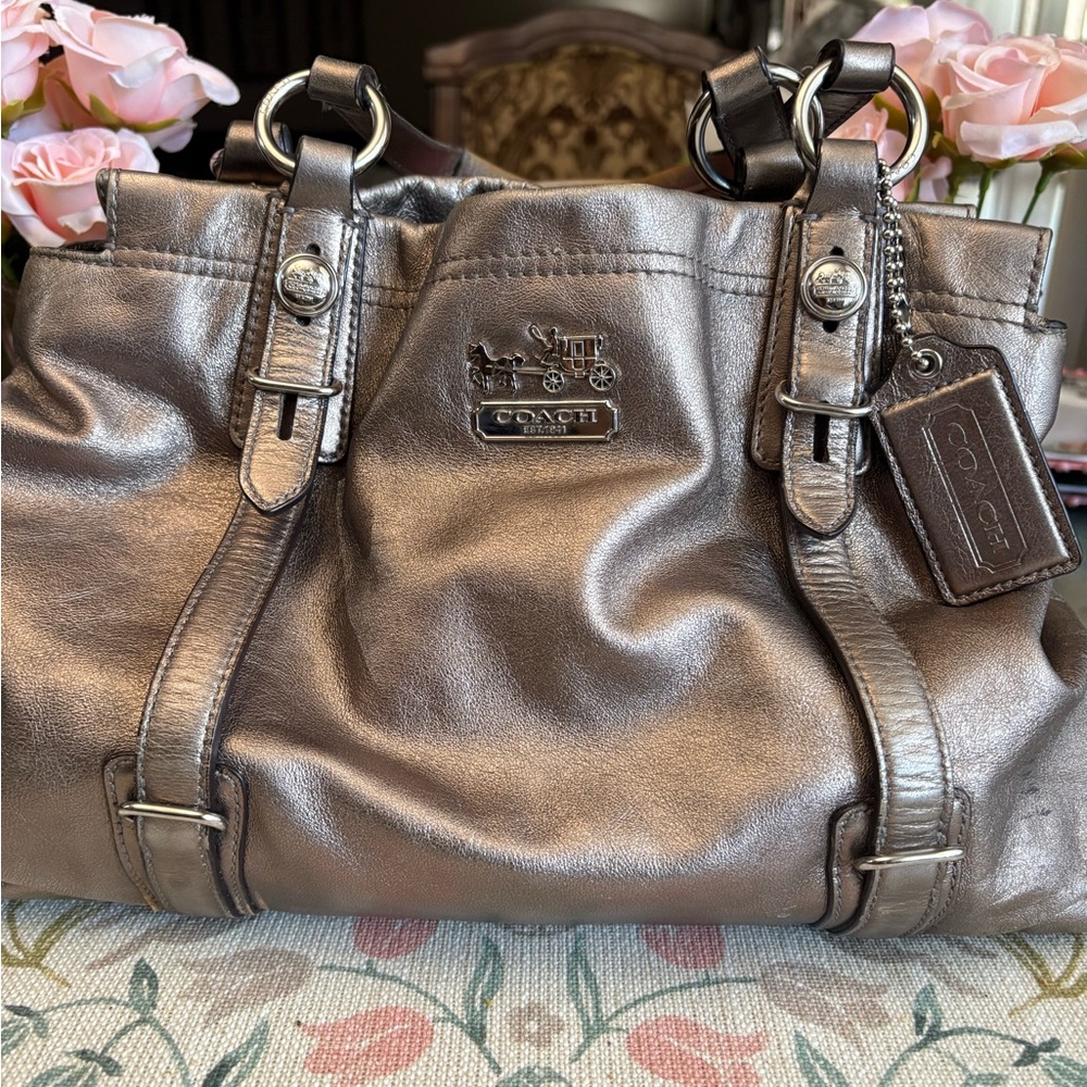 COACH Metallic Bronze Leather Satchel - Women's Handbag